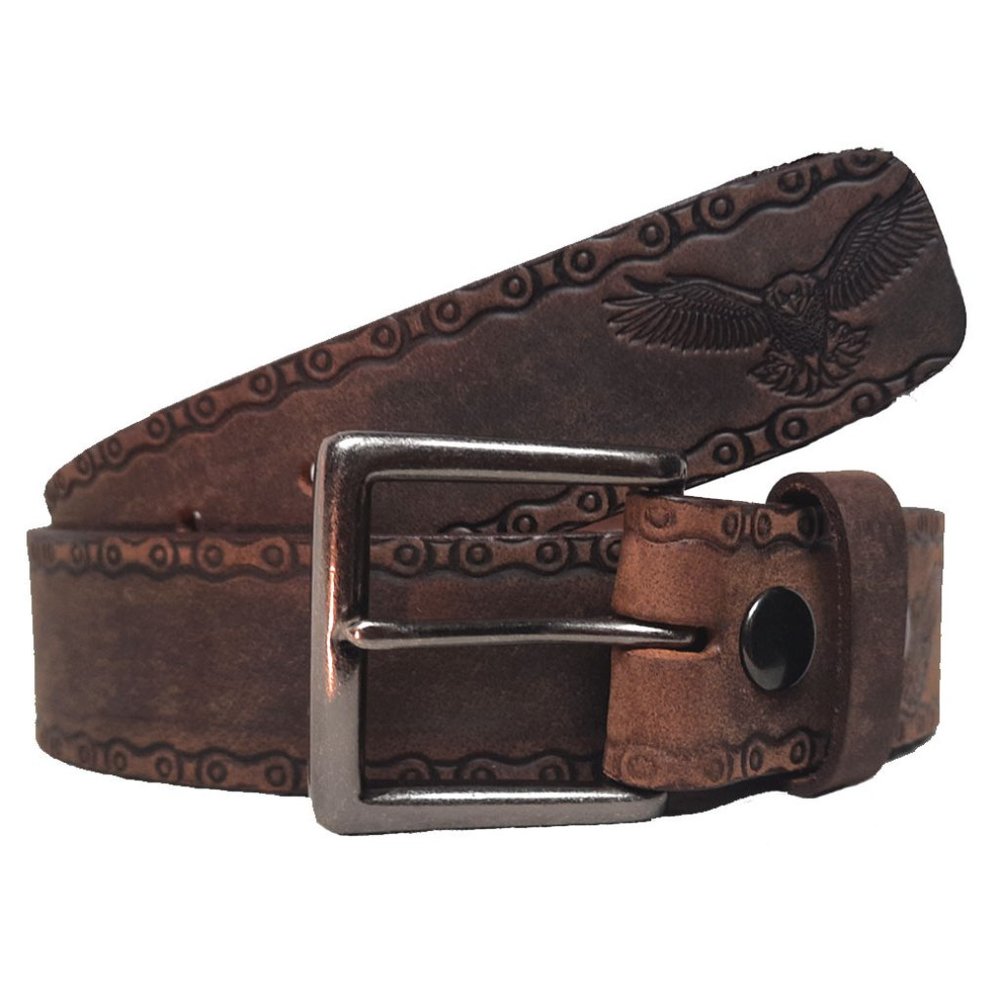 GENUINE LEATHER SMALL EAGLE EMBOSSED BELT 40MM BROWN #1040